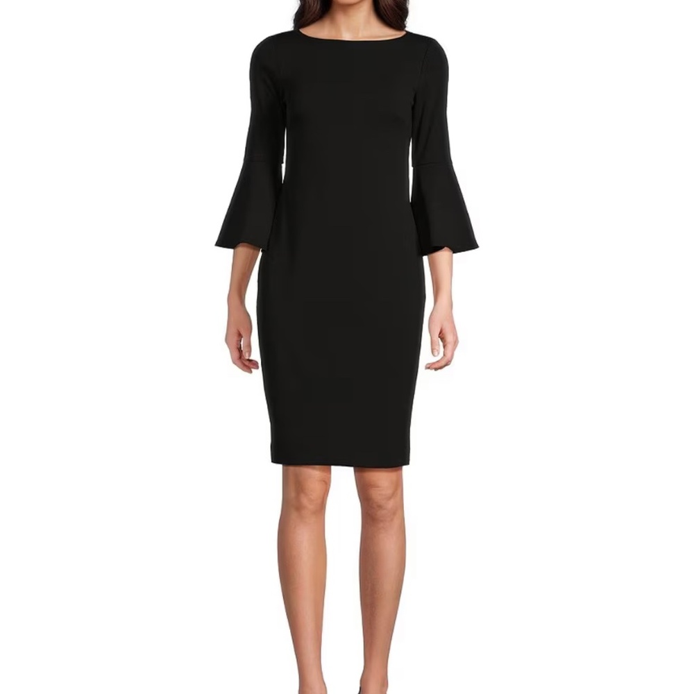 Calvin Klein 3/4 Bell Sleeve Boat Neck Sheath Dress